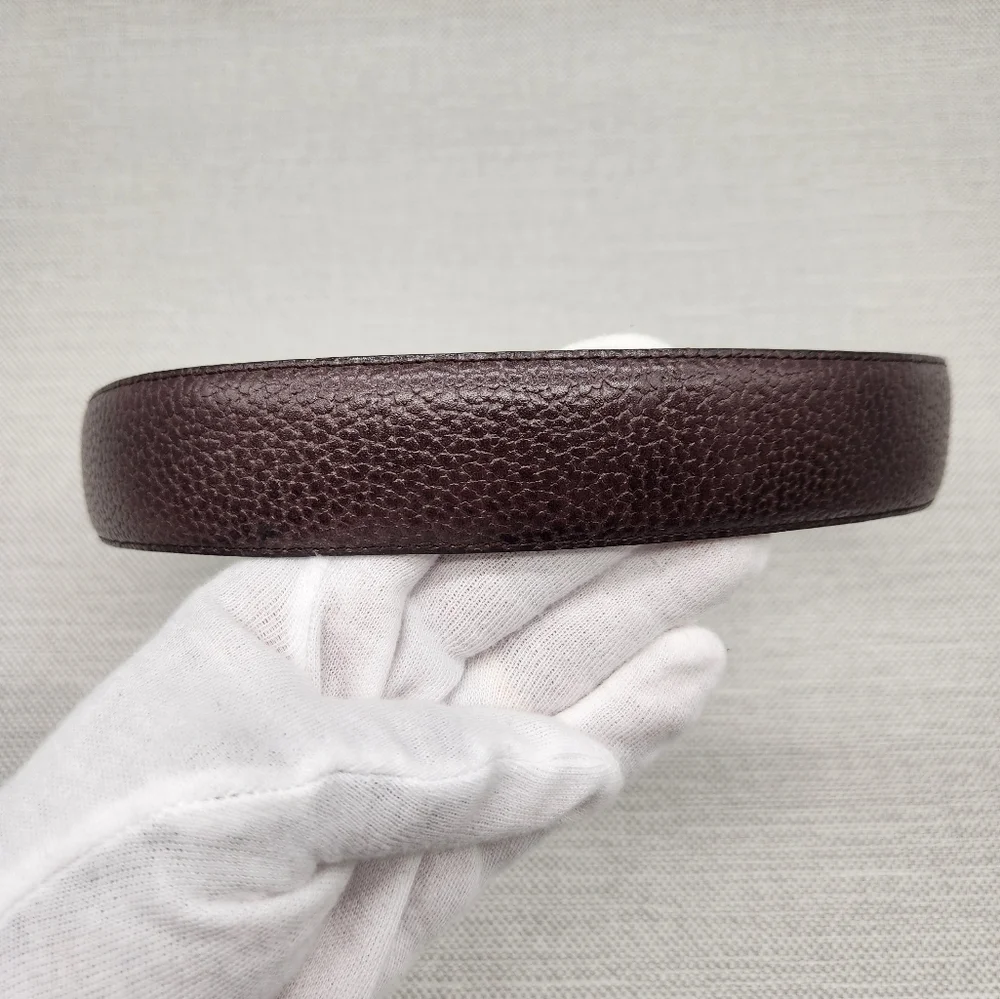 Christian Dior 607 Small Brown Pebbled Leather Belt Gold Color Buckle